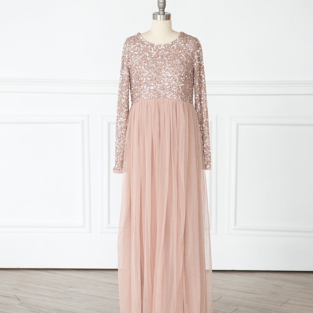 Maya Long Sleeve Maternity Maxi Tulle sequin dress